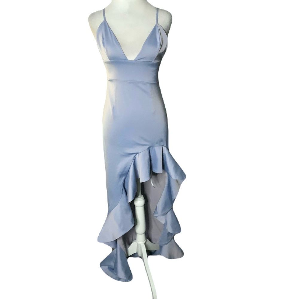 NWT Lovers + Friends x Revolve XS Pale Blue Asymmetrical Ruffle High-Low Dress